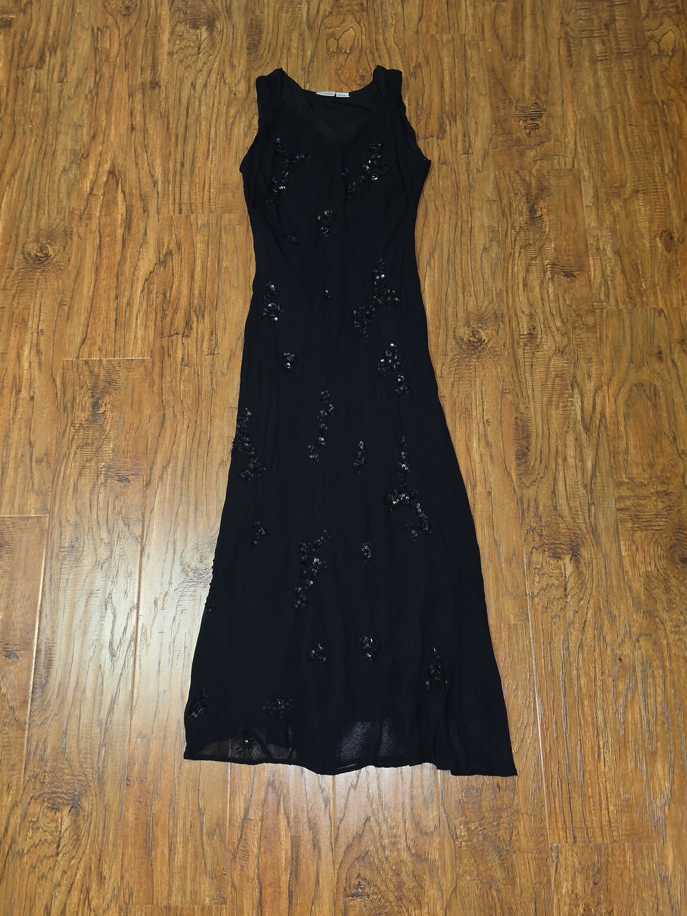 Newport News Beaded Sequin Black Sleeveless Maxi Dress Vintage Y2K Size 10